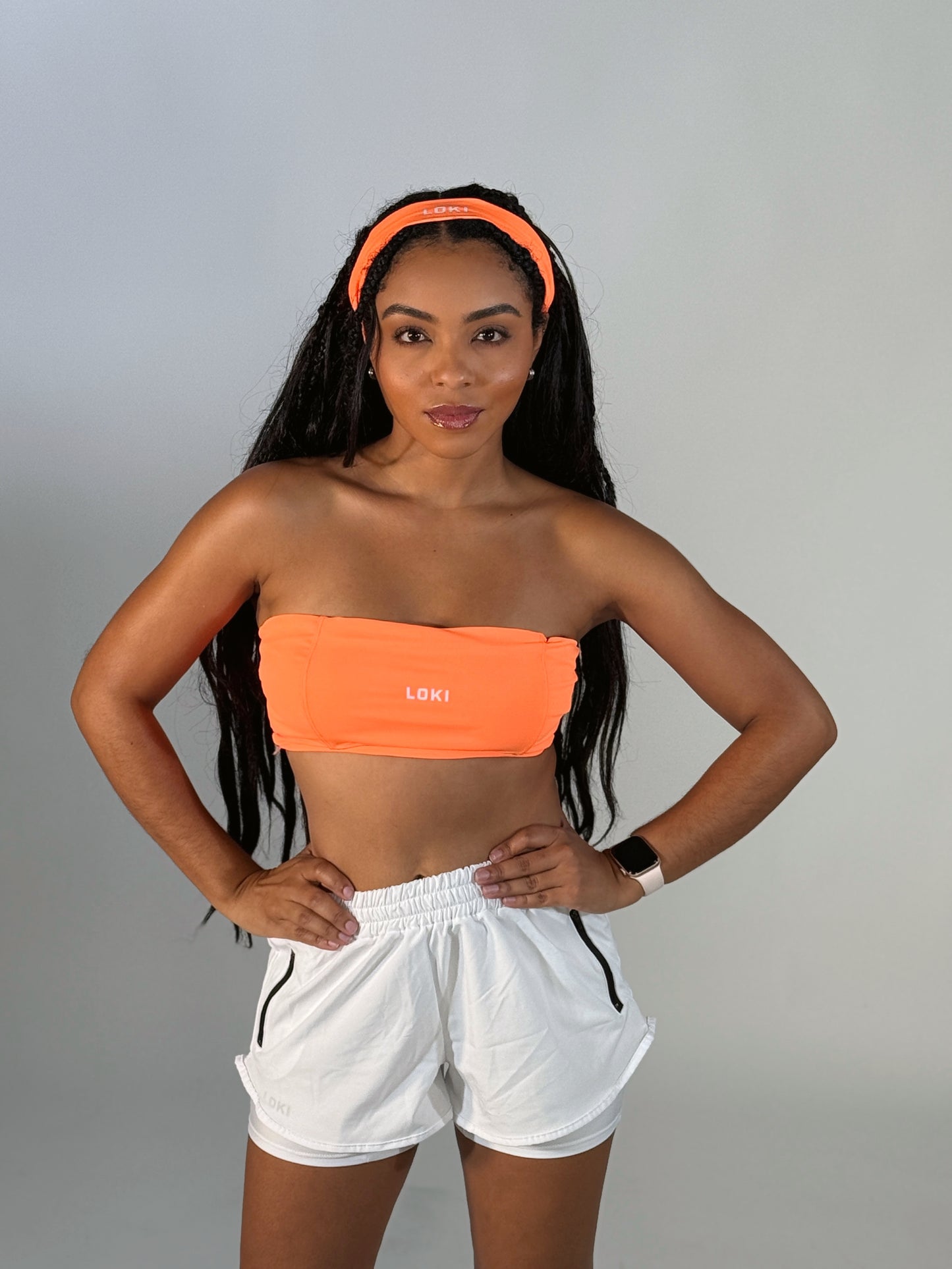 Bandeau Sport Bra with Headband (Orange)