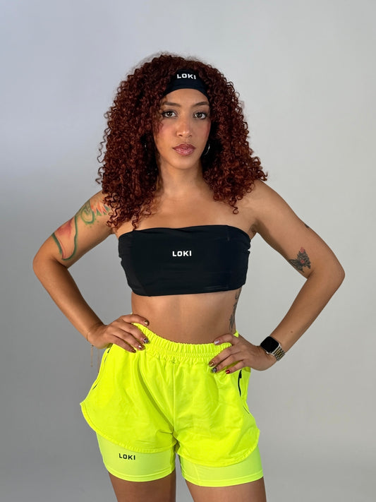 Bandeau Sport Bra with Headband (Black)