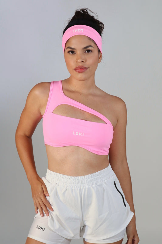 Cutout Sport Bra with Headband (Light Pink)